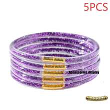 Set 5 buah Gelang Akrilik Berkilau Emas Solid Multi-Layer yang Lucu, Gelang Jelly Modis Cocok untuk Dipakai di Pantai & Liburan - Strip berkilauan - View 27