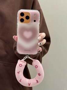 Cute Korean-Style Love Design Pink Smartphone Case With Donut Strap, Compatible With IPhone 17, Pro Max, 17, 16 Pro, 15, 14, And 14 Pro Max. Shockproof, Drop-Resistant, And Scratch-Resistant Protective Cover. Sweet Girl Design. - Pink - View 1
