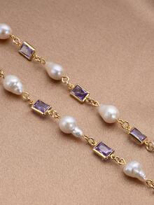 1pc 18K Gold Plated Natural Pearl & Cubic Zirconia Waterdrop Pendant Necklace, Gift For Mother's Day, Valentine's Day, Birthday, Wedding, Engagement, Bride