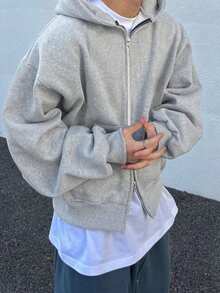 Teens/Youth Boys' Oversized Hoodie Jacket, Casual College Style, Comfortable & Fashionable, Versatile, Soft Fabric, Suitable For Daily Wear, School, Outings, Outdoor Activities, All Seasons, Great Gift - Grey - View 7