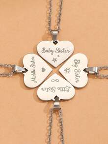 4pcs/Set Stainless Steel Heart Shaped Best Friends Necklace Set, Casual Jewelry Accessories With Brand Box, Suitable For Daily Wear And Gift Giving