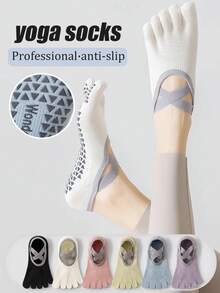 1/3/6 双女士多色专业瑜伽袜，防滑硅胶船袜，适用于普拉提、室内地板，适合秋冬、春夏运动服