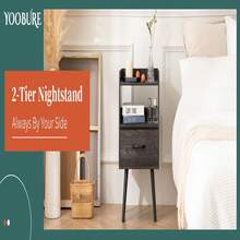 Night Stand With Fabric Drawer, Modern Nightstand, Bedside Tables, Mid Century Nightstands With Open Storage Shelf,  Bedside Table, Small Night Stands For Bedrooms, 2-Tier Night Table