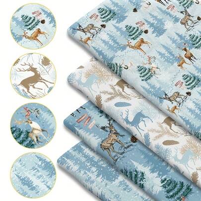 1pc Blue Christmas Quilting Fabric - 59 X 19.68 Inches (150 X 50 Cm) Pre-Cut Polyester Fabric With Winter Reindeer, Christmas Tree Patterns - Suitable For DIY Sewing, Scrapbooking, Tablecloths And Crafts