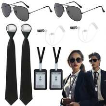 Wedding Security Agent Costume Accessories Set, Secret Security Service Kit With Tie, Glasses, Earpiece, Suitable For Women And Men Roleplay Party Games