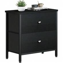 Black Nightstand 2 Drawer Dresser For Bedroom,Small Night Stand End Table With Fabric Drawers Modern