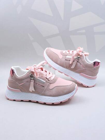 Women's Casual Sneakers, Zipper Decor, Non-Slip Rubber Sole, Suitable For School, Running, Travel, Hiking, Spring/Autumn