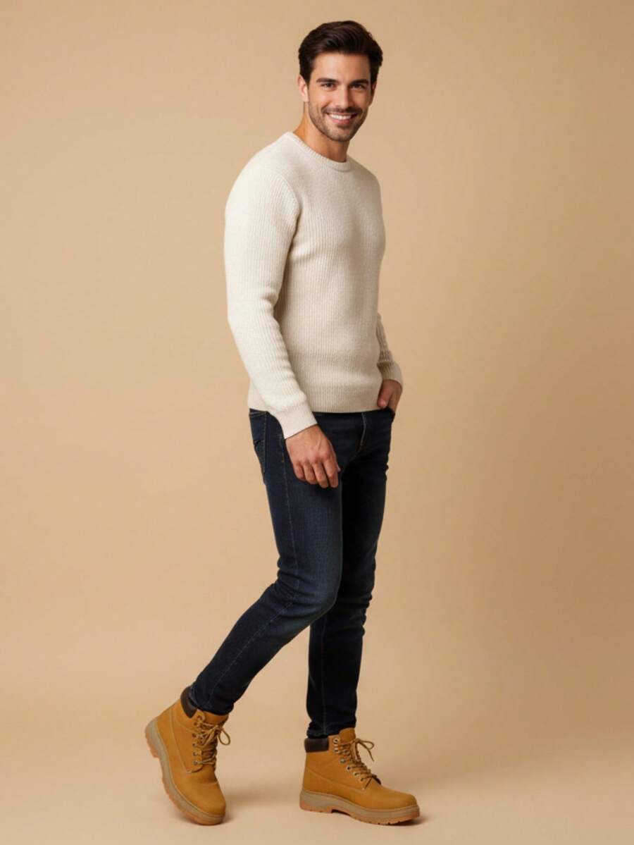 Men's Classic Work Boots, High-Top Lace-Up Non-Slip Hiking Boots - Camel - View 1