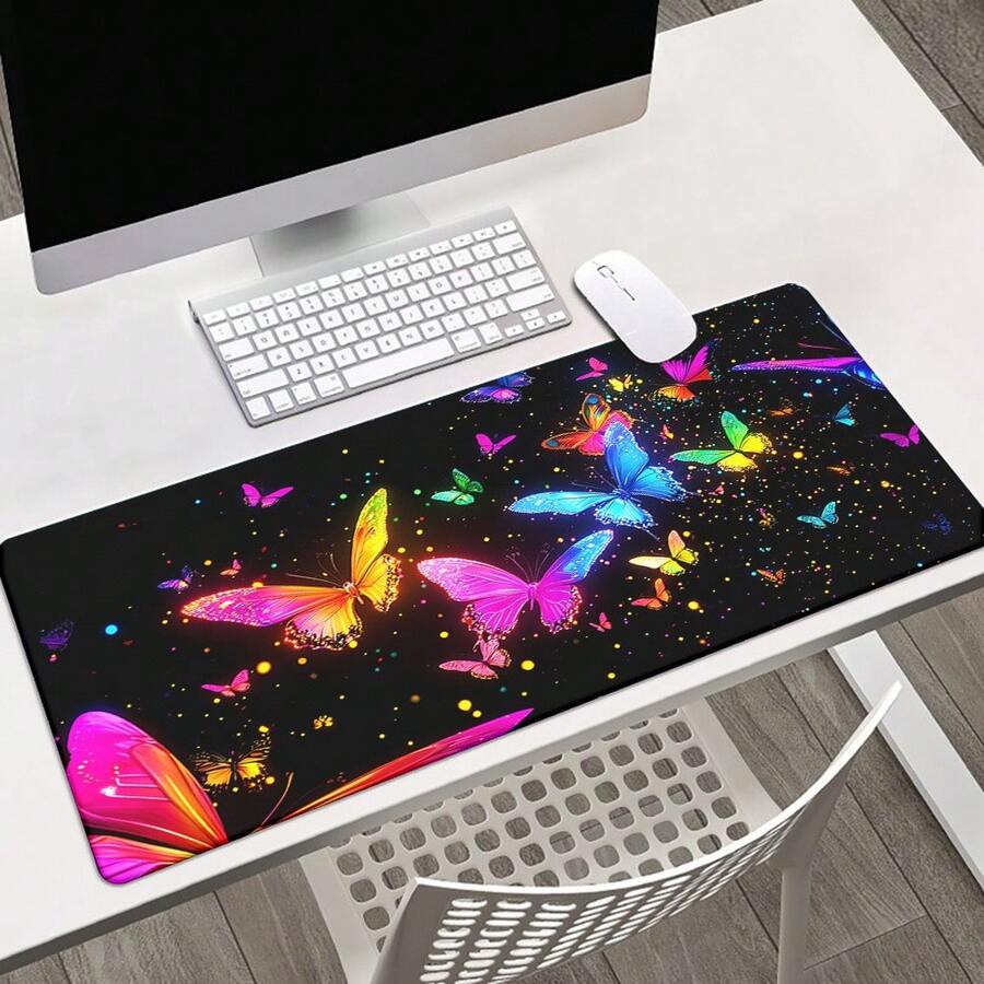 Vibrant Colorful Butterfly Gaming Mouse Pad - Large High Quality Desk Mat, Non-Slip Rubber Base For Office & PC, Laptop Compatible, Artistic Design With Sparkling Details, Desktop Enhancement Vibrant Design Smooth Fabric, Mouse Pads For Desk, Extra Large Mouse Pad, Computer Mat For Desk, Desk Decor, Desk Mat Extra Large, Office Desk Mat, Pc Accessory, Durable Material, Creative Professionals - 長方形 - 查看 1