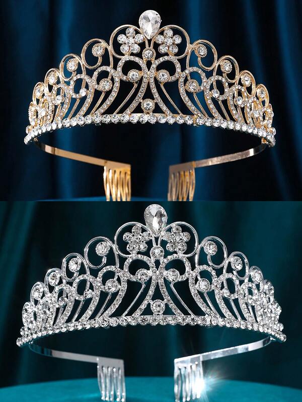 1 Stück silberne elegante Prinzessinnenkrone, Braut Diadem, Schönheitskönigin Haarband, Legierung Kristall Strass Haarschmuck für Hochzeit, Geburtstag, Cosplay, Kostümzubehör
