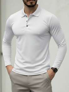 Męska koszulka polo z długim rękawem, swobodna, biznesowa, jednokolorowa, z dopasowanym kołnierzykiem, jesienno-zimowa, podstawowa koszulka