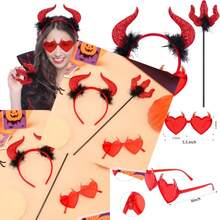 Halloween Devil Costume Sunglasses Horns Headband And Short Pitchfork For Women Demon Cosplay Accessories