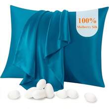 % Silk Pillowcase,21 Momme Both Side Real Silk Pillowcases Hidden Zippered Slip Silk Pillowcase Soft Breathable Hair, Skin And Good Sleep(, Standard:20x26) - Chim công xanh - Xem 2