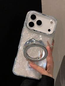 1pc Laser Love Seashell Texture Glitter Magnetic Holder Phone Case Compatible With Iphone 17 Pro Max 17 Pro 17 16 15 14 13 12 Pro Max 14 15 16 Plus 11 Luxury Stylish Rhinestone Camera Protection Back Cover