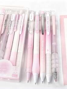 5pcs/Set Attractive Pink Ballpoint Pens, 0.5mm Black Ink Neutral Pens, Suitable For Students And Office Workers - Black - View 5