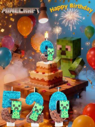  Minecraft DIY 数字爬行者生日蜡烛纪念收藏品 - 由渐变蜡制成，营造节日氛围的奢华数字蜡烛，字母形状的数字，适合节日庆祝、派对、纸杯蛋糕和生日蛋糕装饰、生日派对、圣诞派对，适合各种节日