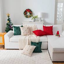2pcs Quilted Plush Christmas Tree Pillow Covers, Christmas Style Suitable For Living Room, Bedroom, Sofa, All Seasons - White - View 4
