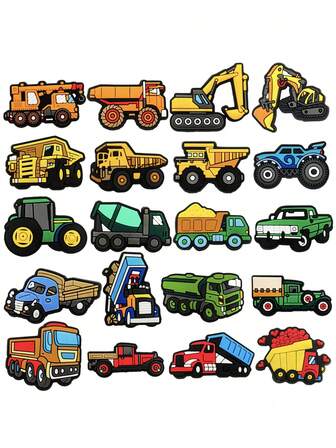 20 PCS New Engineering Vehicle Series, PVC Shoe Hangers - Colorful Shoe Decorations, For Excavators, Bulldozers, Trucks, Suitable For Shoes And Accessory Party Birthday Gifts, DIY Accessory Party Gifts, Detachable, Cartoon Bracelet Decoration, Holiday Gifts