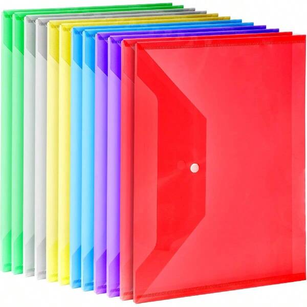12pcs A4 Plastic Envelopes With Snap Button, Reusable File Folders, Suitable For School, Office, Halloween, Christmas