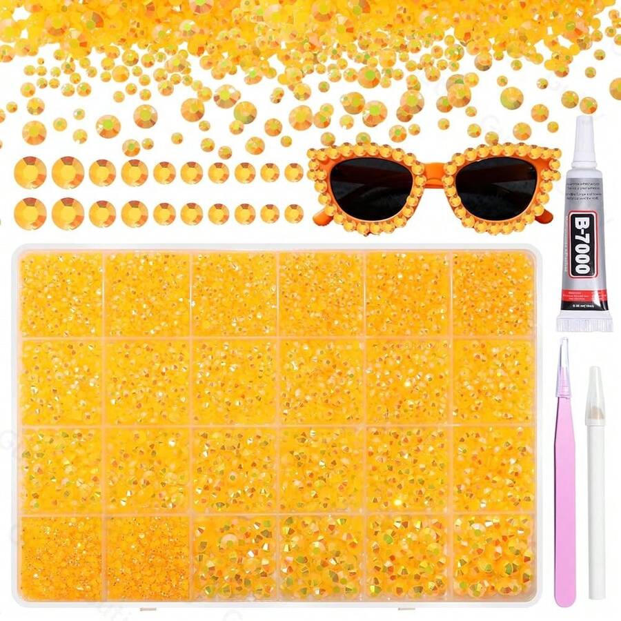 21000Pcs Yellow Rhinestones For Bedazzling Kit, Mix Sizes Jelly Bedazzling Resin Gems, Yellow Gems Bedazzling For Crafting, Flatback Resin Rhinestones For Craft DIY Face Makeup{"Color_name":"S21"} - S21 - 查看 1