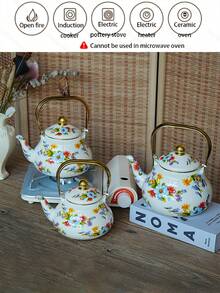 1pc, Light And Fresh Enamel Kettle, Heat-Resistant, Suitable For Boiling Water, Making Coffee Or Brewing Tea. This Is A Portable Water Bottle, Suitable For Backyard Barbecues, Camping And Picnics. It's A Great Gift For Friends And Relatives On Festivals And Birthdays