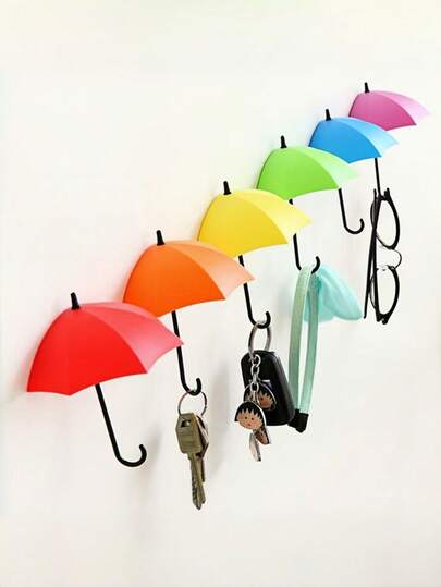 1/3/6pcs 4.7 * 4.3in Color Creative Nail Free Small Umbrella Hook Comes With 3M Adhesive, Self-Adhesive Creative Design Suitable For Door, Bathroom, Kitchen, Office, Classroom Decoration Hook, Adhesive Hook