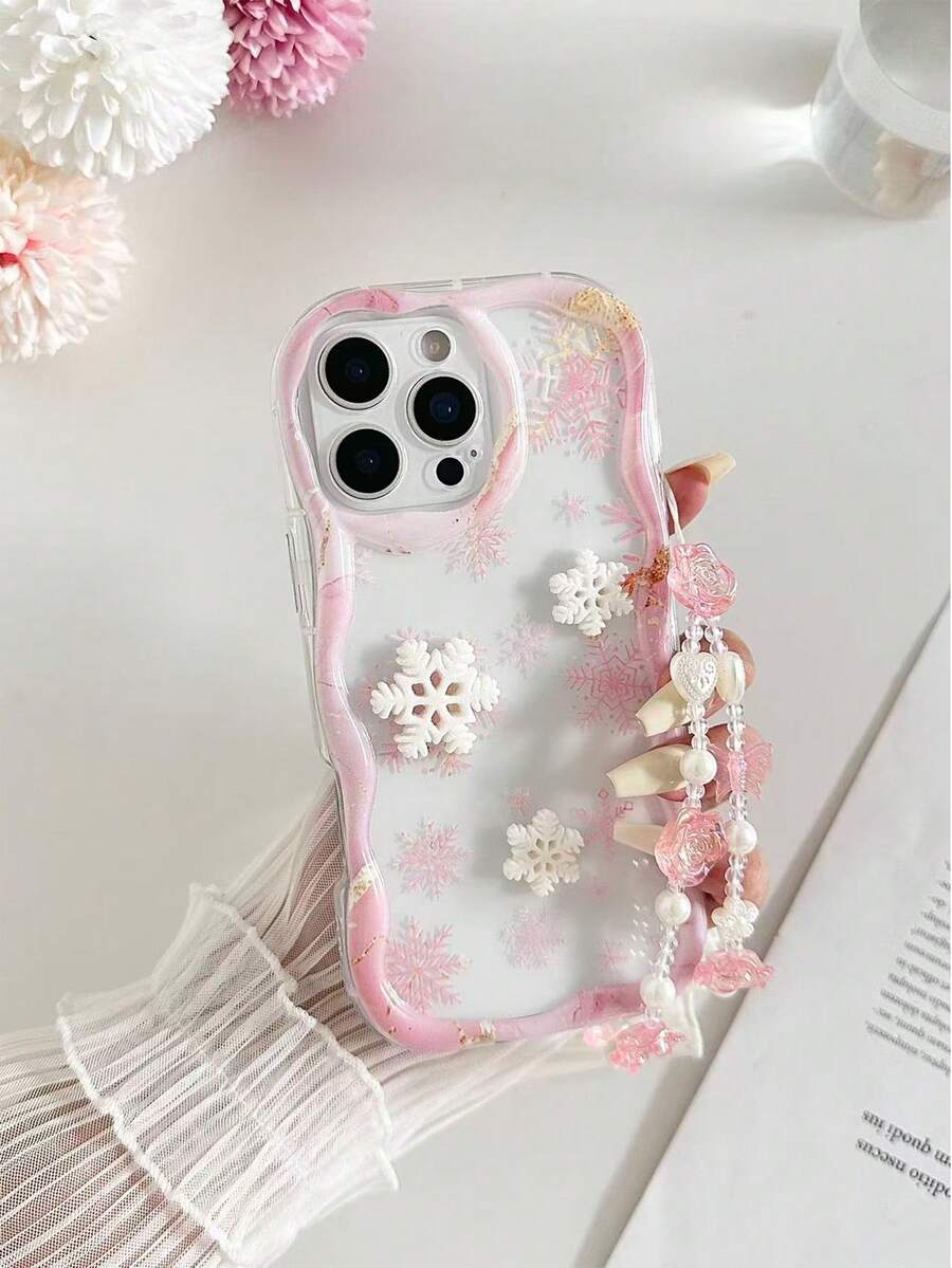 奶油色纹理波浪边亮面喷漆防摔手机壳,饰有手工3D雪花图案和串珠手链,兼容 17 Pro/17 Air/17/17 Pro Max/16/11/16 Pro/16 Plus/16 Pro Max/16 e/15 Pro Max/13/14/12/XS/XR/7G/8P,兼容Galaxy S25/S25 Plus/S25 Ultra/A16/A36/11/12 Pro/12/12 X/13 Pro/14 Pro/15 Pro,兼容Redmi 10/9/Note9/12c/Note11 Pro/Note8 Pro,国际版,非国内版 - 彩色 - 查看 1