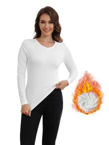Lenjerie termică cu mânecă lungă și decolteu în V pentru femei, tricou cu căptușeală termică, strat de bază cald, pijamale, toamnă / iarnă