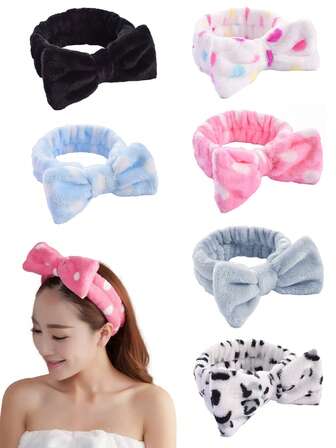 2 件装简约纯色波尔卡圆点蝴蝶结头带，弹性羊毛发饰，适用于洗脸、沐浴和瑜伽冬季围巾保暖发带女式头巾