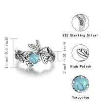 1pc Adjustable 925 Silver Dragonfly & Turquoise Ring, Insect Branch Open Ring Jewelry Gift For Women