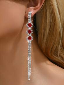 2pcs Fashion Long Fringe CZ Crystal Women's Earrings, Copper Alloy Zirconia Inlay, Shiny And Fashionable, Suitable For Parties And Daily Wear