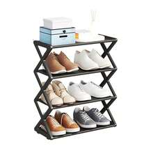 Organizador de zapatos de 4 niveles, estantería plegable para ahorrar espacio, organizador de almacenamiento de zapatos de pie para armario, pasillo, entrada, dormitorio (Negro)