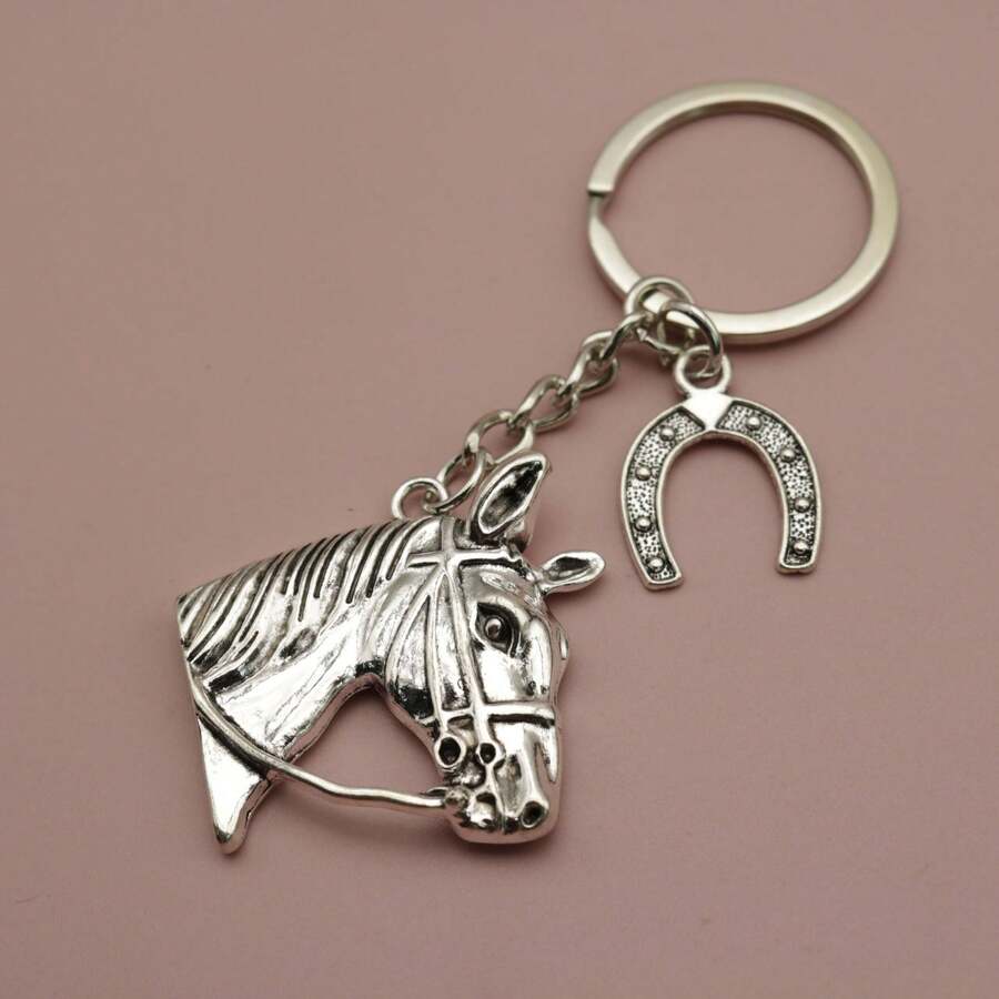 Simple Horse Head Keychain Pendant - 銀色 - 查看 1