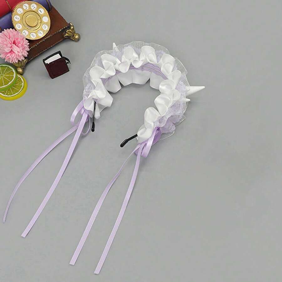Diadema gótica de encaje con cuerno de diablo para Halloween, accesorio de disfraz para mujeres y niñas - Morado - Ver 1
