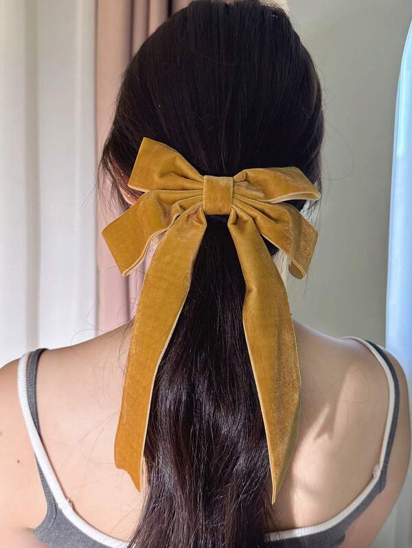 1pc Velvet Ribbon Bow Hair Clip, Children Hair Accessory For Girls, Autumn/Winter