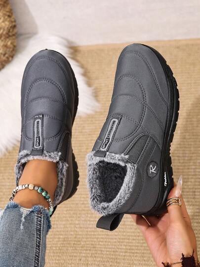 ZOSIVC Women's Slip-On Warm Lined Thick Boots, Casual Versatile Snow Boots, Outdoor Sports Low-Top Comfortable Hiking Boots