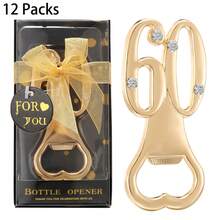 生日开瓶器，完美适用于15岁、18岁、21岁、30岁、40岁、50岁、55岁、60岁、65岁、70岁、75岁、80岁、90岁和100岁生日派对，镶钻生日纪念品，结婚纪念日宾客礼物，啤酒开瓶器派对装饰（黑色）