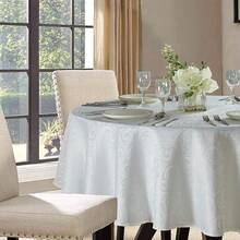 Home Beyond & HB Design - 70 Inch Round Jacquard Tablecloth, Waterproof Spillproof Wrinkle Resistant Polyester Table Cover Protector, White