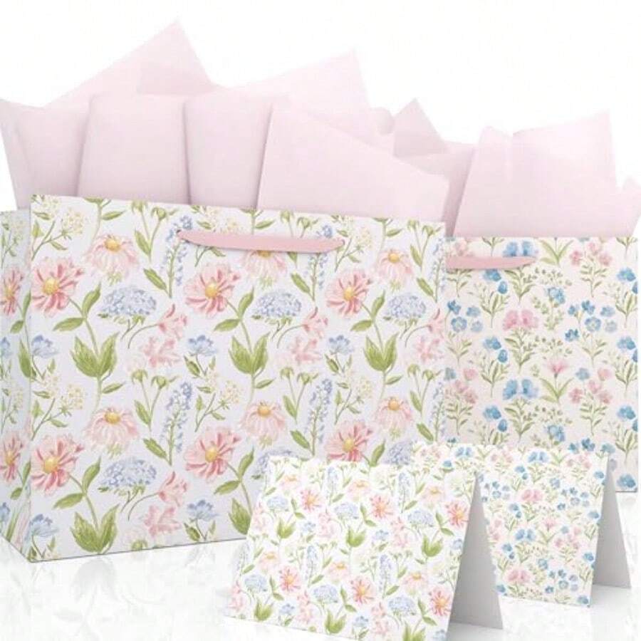 Gift Bags Set Of 2Large 13" Gift Bag With Tissue Paper Floral Gift Bag Includes Matching Tissue Paper Card And Envelope Perfect For Presents Of Any Special Occasion# DOUYYY