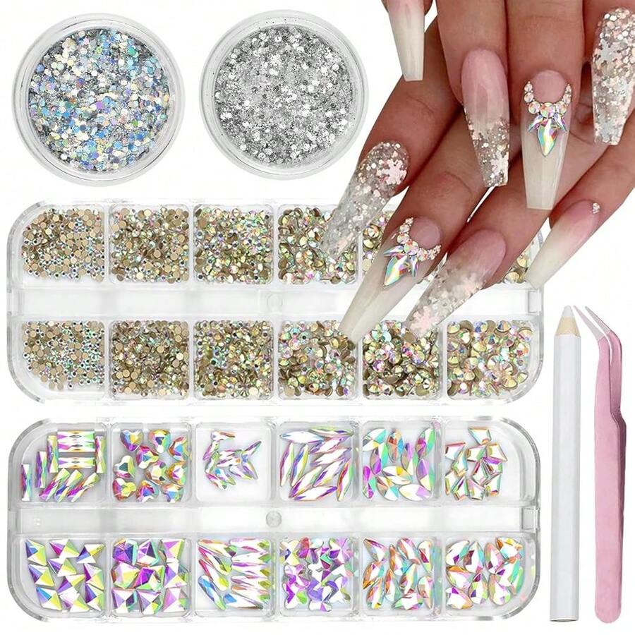 Nail Art Rhinestones Flatback Rhinestones Nail Charms Fine Glitter Supplies Mixed AB Crystals Gems Glitter Powder Luxury Design Jewelry Accessories For Women Manicure Decorations.{"Color_name":"Colorful-17"} - 彩色-17 - 查看 1