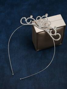 1pc Luxury Sparkling Silver Tone Crystal Crown Hairpiece, For Daily Wear, Weddings And Parties - Silver - View 8