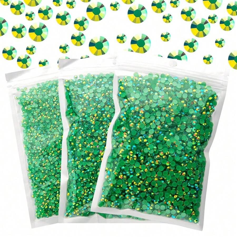 25000Pcs Dark Green AB Rhinestones For Bedazzling Kit, 3-5mm Resin Flatback Rhinestones Bulk Bedazzle Gems Diamonds For Crafts DIY Shoes, Clothing{"Color_name":"DarkGreenAB"} - 深綠色AB - 查看 1