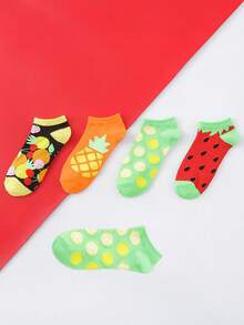 5/10/15/20 双装女士短袜，新款春夏水果寿司印花低帮踝袜