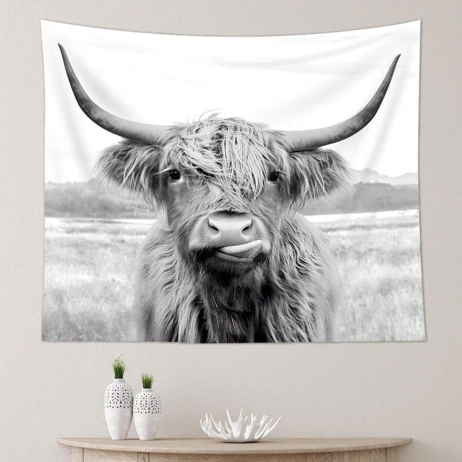 AMBZEK Highland Cow Tapestries, Interesting Western Decorations, Wall Art, Bedroom, Dormitory, Living Room - Nhiều màu - Xem 1