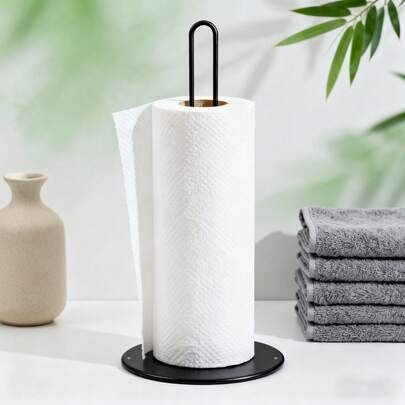 1pc/2pcs Large Size Black Paper Towel Holder, Minimalist Design With Weighted Base For Stable Countertop Use, Kitchen Roll Dispenser