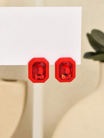 Rhinestone Decor Geometric Stud Earrings