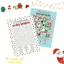 Juego de cartas de Navidad, tarjetas de papel a doble cara, regalo de Navidad divertido, tarjetas de felicitación de Navidad, accesorios para juegos de fiesta de Navidad, que incluyen juegos de búsqueda de palabras y de encontrar imágenes, adecuado para reuniones, fiestas y regalos navideños