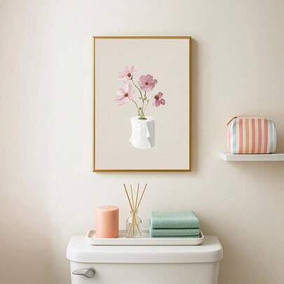1 pieza Póster de arte de pared floral botánico para papel higiénico enmarcado/sin marco, decoración de baño divertida, impresión en lienzo de estética minimalista para apartamento, sala de estar, dormitorio, decoración del hogar moderna