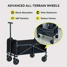 Collapsible Outdoor Wagon Trolley Cart Folding Dining Table Metal Frame Collapsible 360° Swivel Wheel With Brake Storage Car Adjustable Handle Camping Beach Gardening Shopping Lawn Fishing Picnic - màu đen - Xem 5