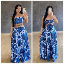 Printed Long Dress With Padded Summer 4 Ways To Wear - 新藍 - 查看 2